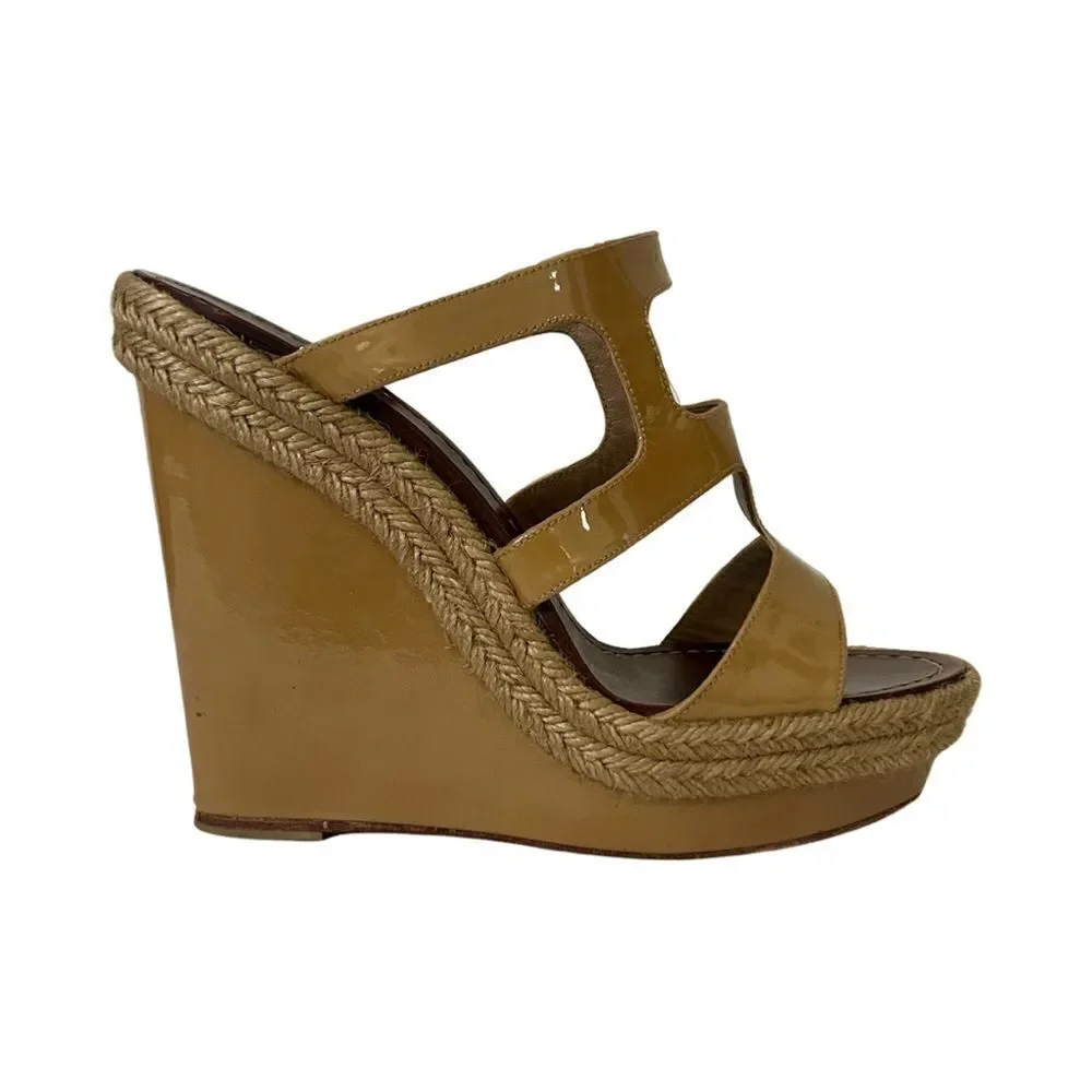 Christian Louboutin Beige Patent Leather Bilbao 120 Wedges Size 39
